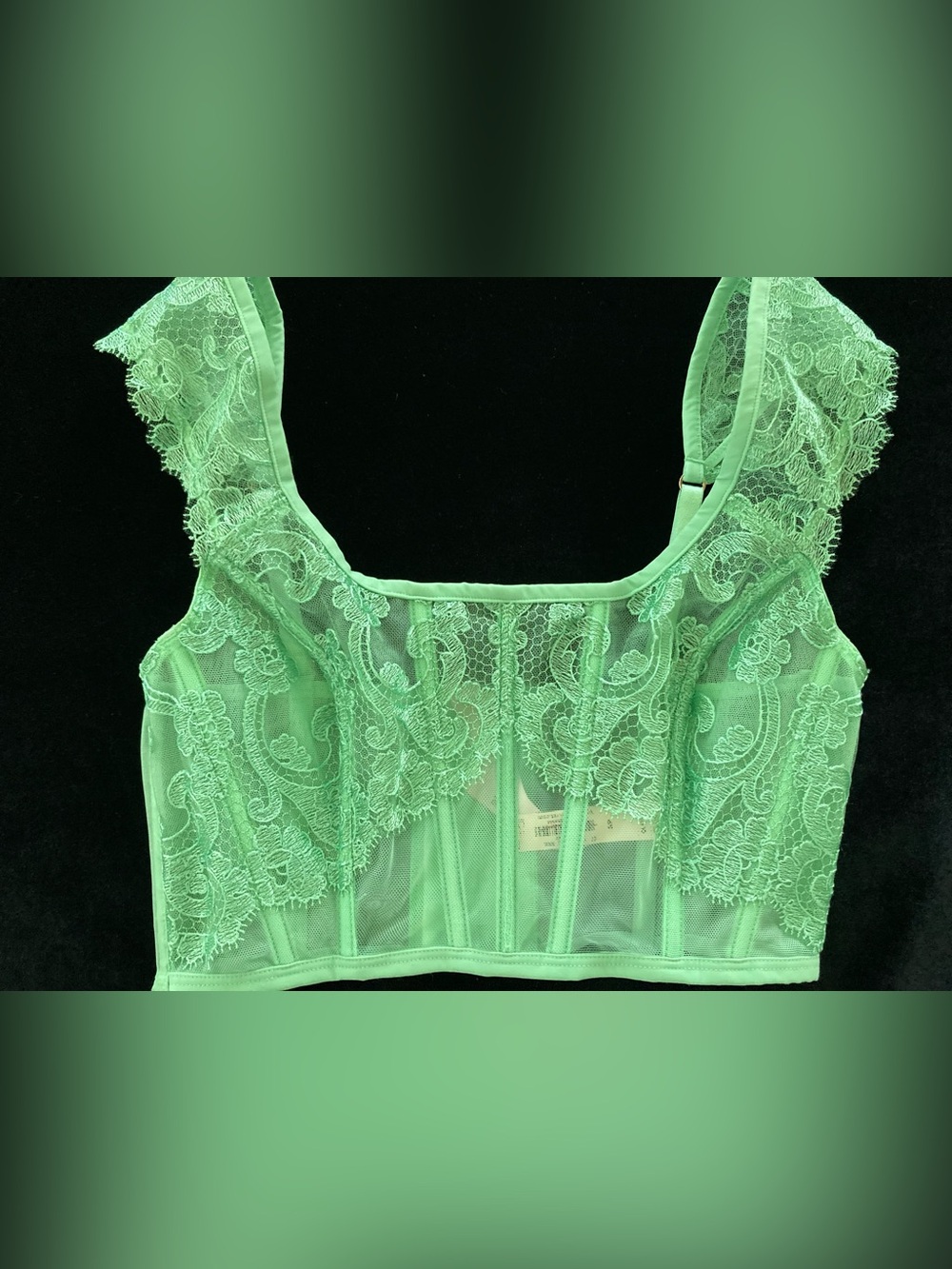 NWT Victoria's Secret Sz S Dream Angels Corset Top Mint Green Lace Mesh Bustier